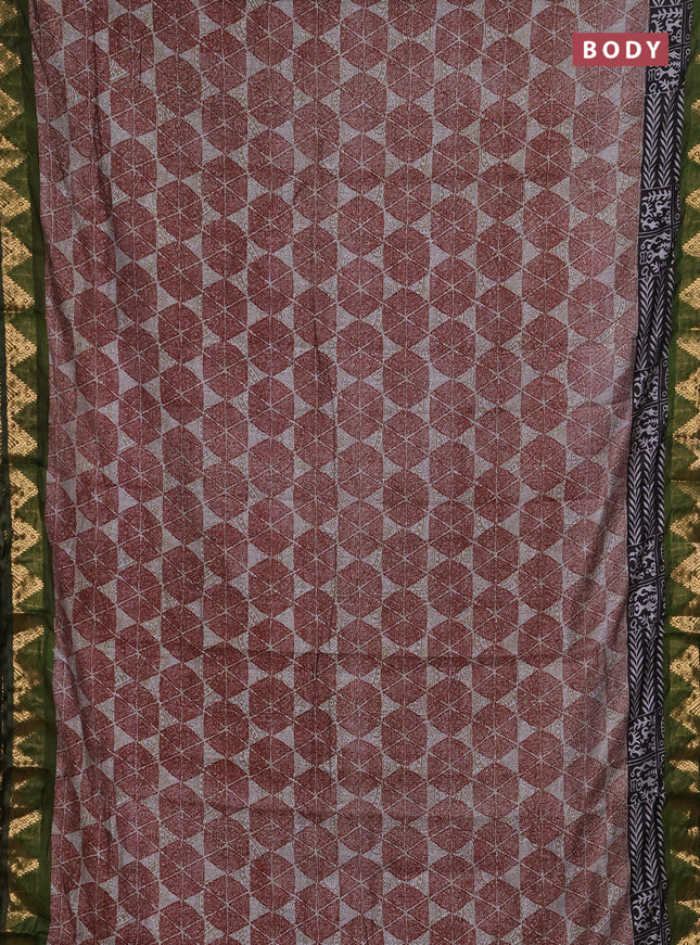 Semi maheshwari cotton saree maroon grey and green with allover geometric prints and zari woven border