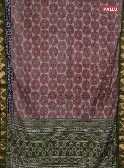 Semi maheshwari cotton saree maroon grey and green with allover geometric prints and zari woven border