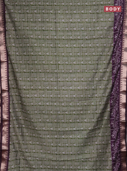 Semi maheshwari cotton saree light green and purple with allover prints and patola printed zari woven border