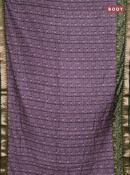 Semi maheshwari cotton saree purple and light green with allover prints and patola printed zari woven border