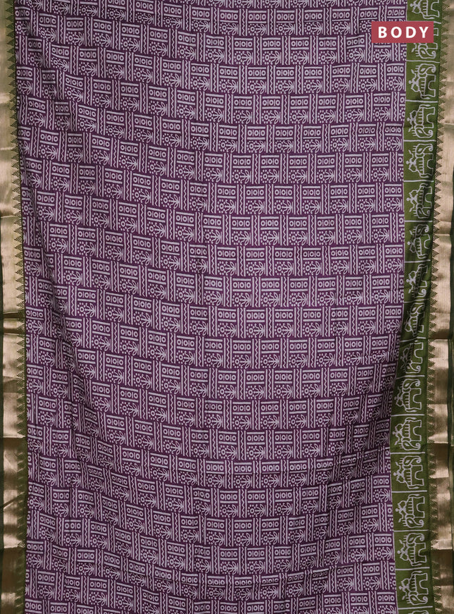 Semi maheshwari cotton saree purple and light green with allover prints and patola printed zari woven border