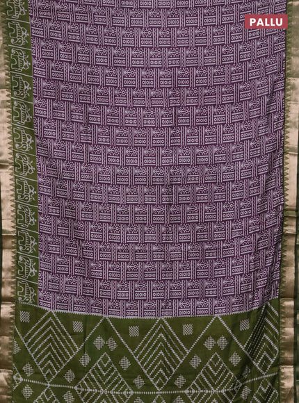 Semi maheshwari cotton saree purple and light green with allover prints and patola printed zari woven border