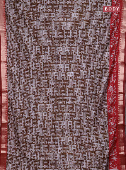 Semi maheshwari cotton saree coffee brown and maroon with allover prints and patola printed zari woven border