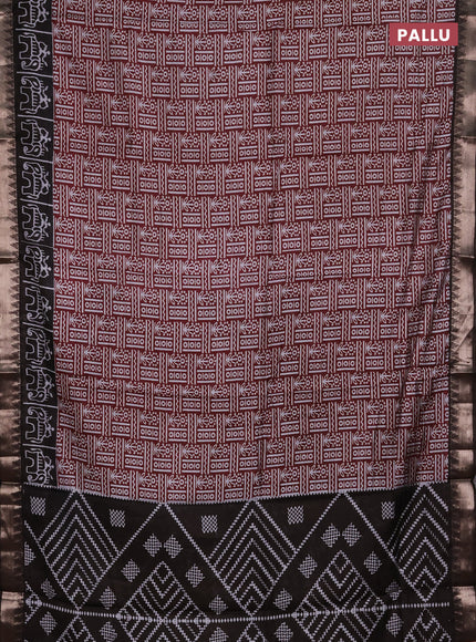 Semi maheshwari cotton saree maroon and coffee brown with allover prints and patola printed zari woven border