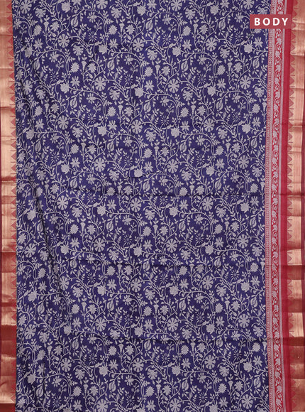 Semi maheshwari cotton saree navy blue and maroon with allover prints and zari woven border