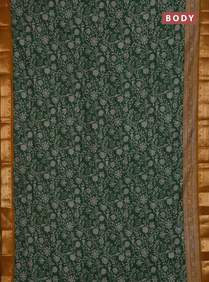 Semi maheshwari cotton saree light green and mustard yellow with allover floral prints and zari woven border