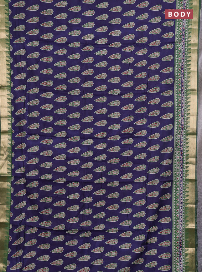 Semi maheshwari cotton saree navy blue and green with allover butta prints and zari woven border