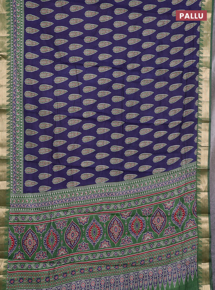 Semi maheshwari cotton saree navy blue and green with allover butta prints and zari woven border