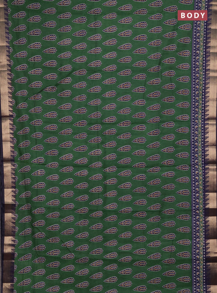 Semi maheshwari cotton saree green and navy blue with allover butta prints and zari woven border