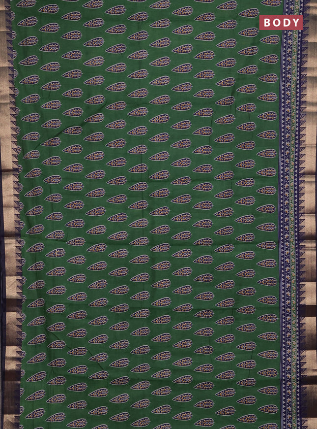 Semi maheshwari cotton saree green and navy blue with allover butta prints and zari woven border