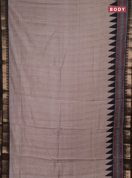 Semi maheshwari cotton saree beige and black with allover stripes pattern and zari woven border