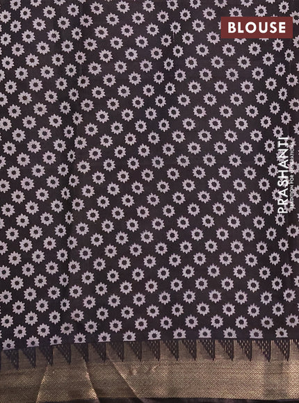 Semi maheshwari cotton saree beige and black with allover stripes pattern and zari woven border