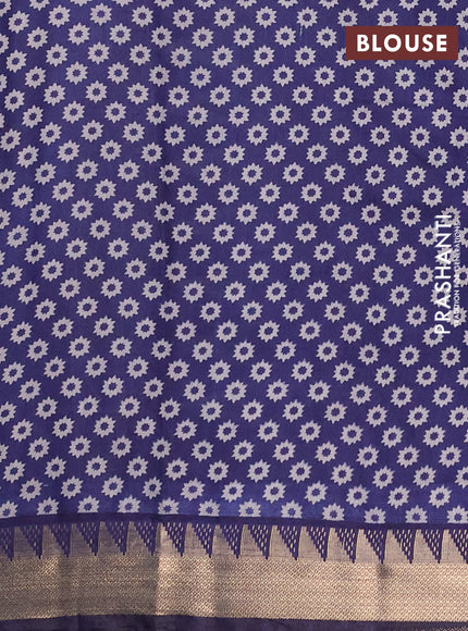 Semi maheshwari cotton saree beige and navy blue with allover stripes pattern and temple design zari woven border