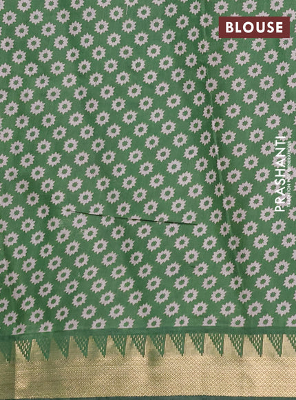 Semi maheshwari cotton saree beige and green with allover stripes pattern and temple design zari woven border