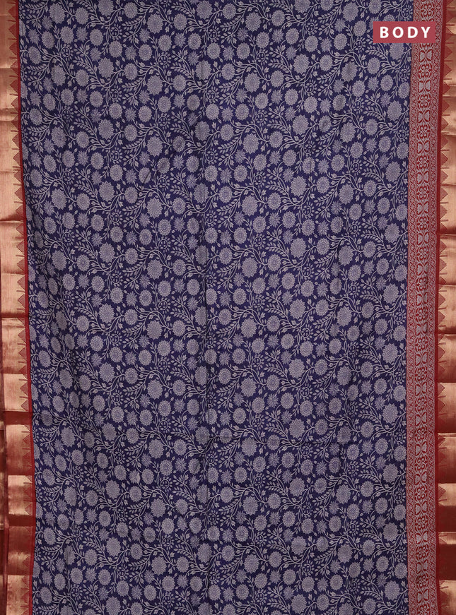 Semi maheshwari cotton saree navy blue and maroon with allover floral prints and zari woven border