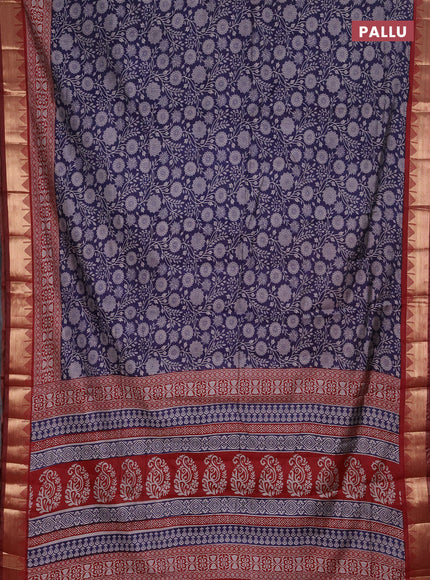 Semi maheshwari cotton saree navy blue and maroon with allover floral prints and zari woven border
