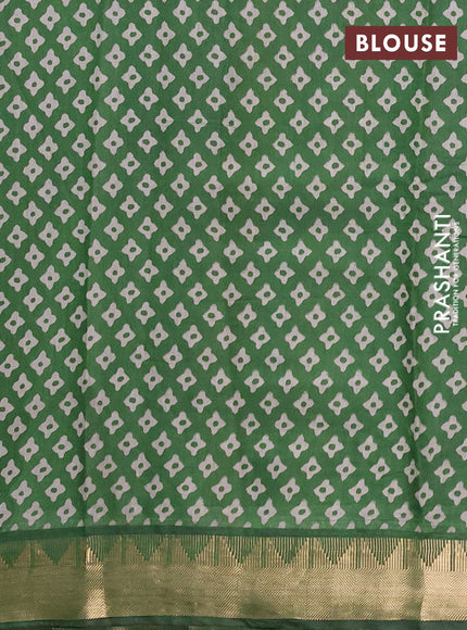 Semi maheshwari cotton saree mustard yellow and light green with allover floral prints and zari woven border
