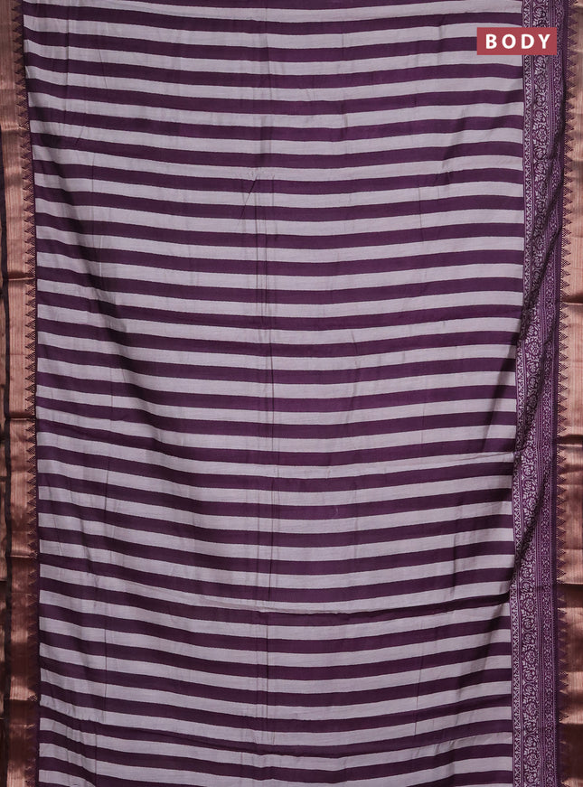 Semi maheshwari cotton saree deep purple grey with allover stripe pattern and zari woven border
