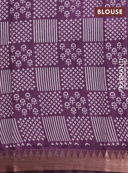 Semi maheshwari cotton saree deep purple grey with allover stripe pattern and zari woven border