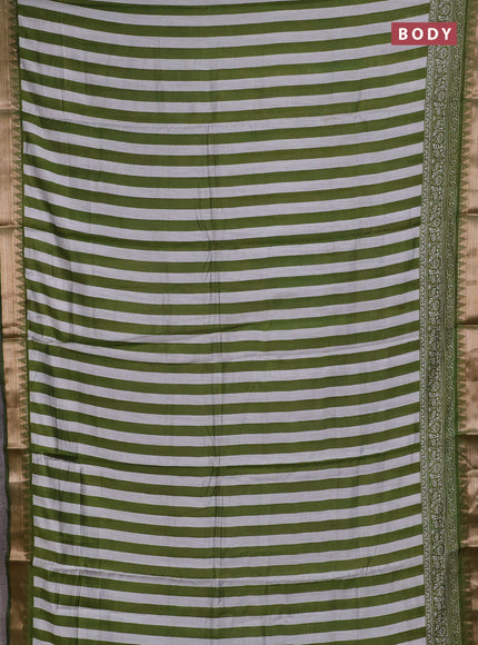 Semi maheshwari cotton saree light green grey with allover stripe pattern and zari woven border