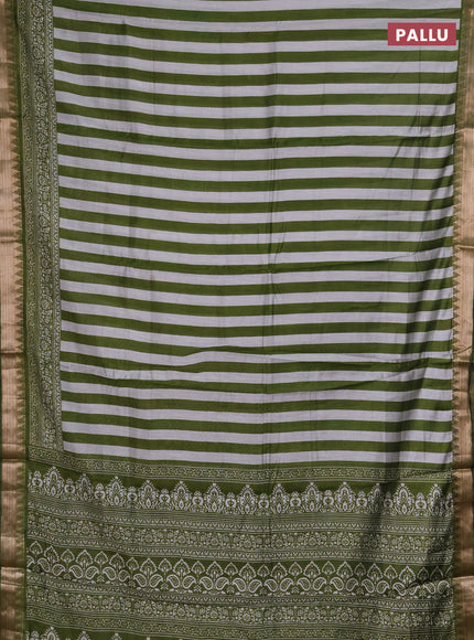 Semi maheshwari cotton saree light green grey with allover stripe pattern and zari woven border