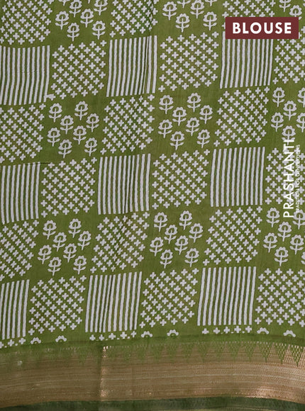 Semi maheshwari cotton saree light green grey with allover stripe pattern and zari woven border