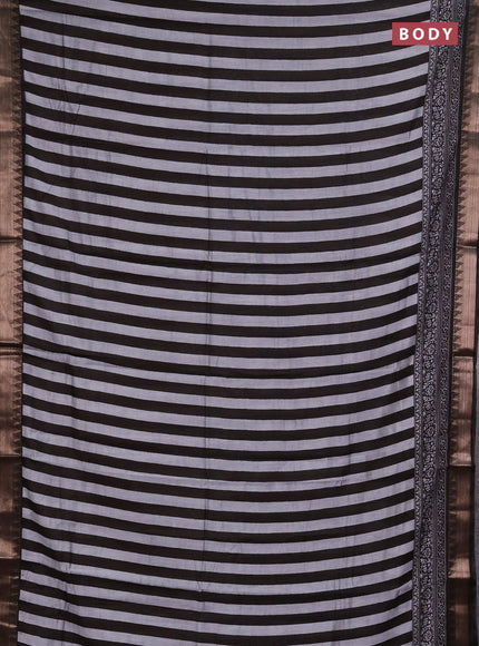 Semi maheshwari cotton saree black grey with allover stripe pattern and zari woven border