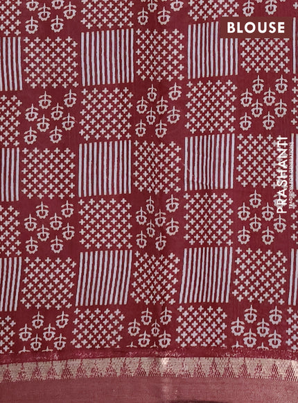 Semi maheshwari cotton saree maroon grey with allover stripe pattern and zari woven border