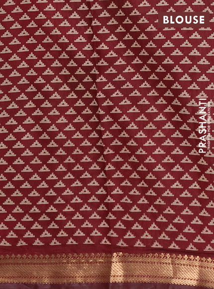 Semi maheshwari cotton saree beige and deep maroon with allover batik prints and zari woven border
