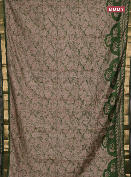 Semi maheshwari cotton saree beige and green with allover batik prints and zari woven border
