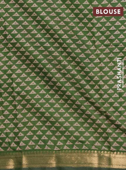 Semi maheshwari cotton saree beige and green with allover batik prints and zari woven border