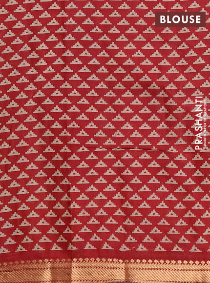 Semi maheshwari cotton saree beige and maroon with allover batik prints and zari woven border