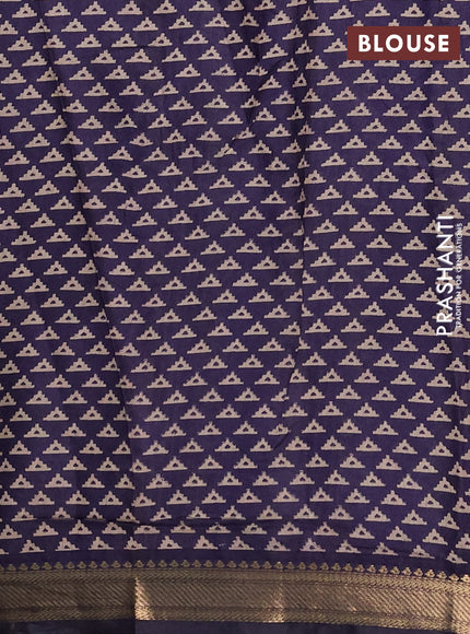 Semi maheshwari cotton saree beige and navy blue with allover batik prints and zari woven border