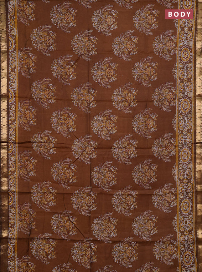 Semi maheshwari cotton saree dark mustard with allover butta prints and zari woven muniya style border