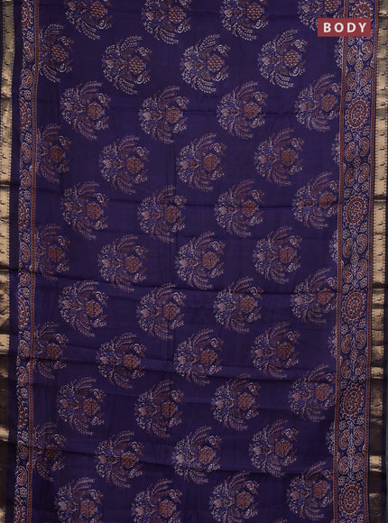 Semi maheshwari cotton saree navy blue with allover butta prints and zari woven muniya style border