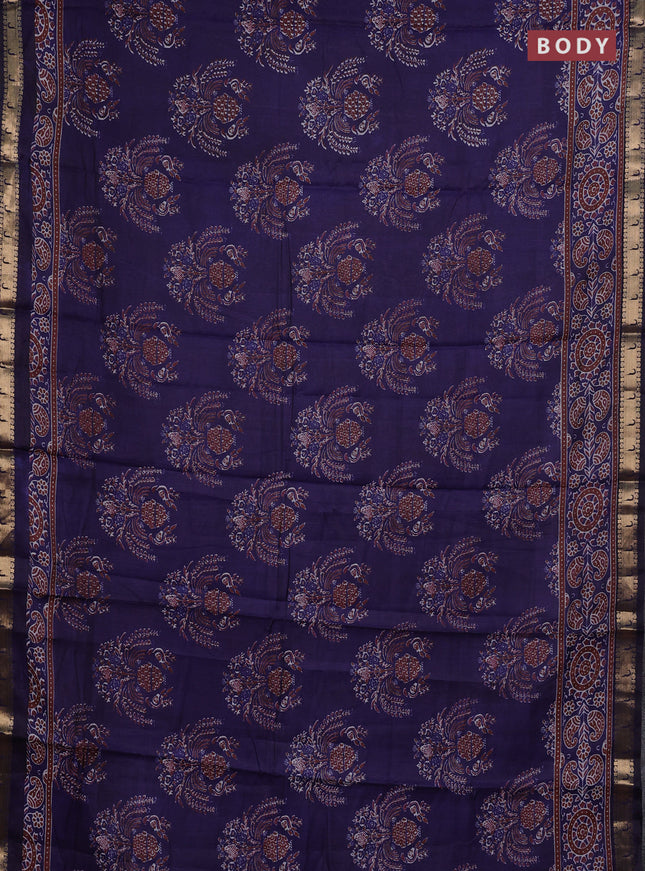 Semi maheshwari cotton saree navy blue with allover butta prints and zari woven muniya style border