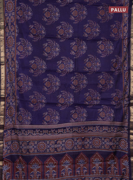 Semi maheshwari cotton saree navy blue with allover butta prints and zari woven muniya style border