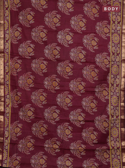 Semi maheshwari cotton saree maroon with allover butta prints and zari woven muniya style border