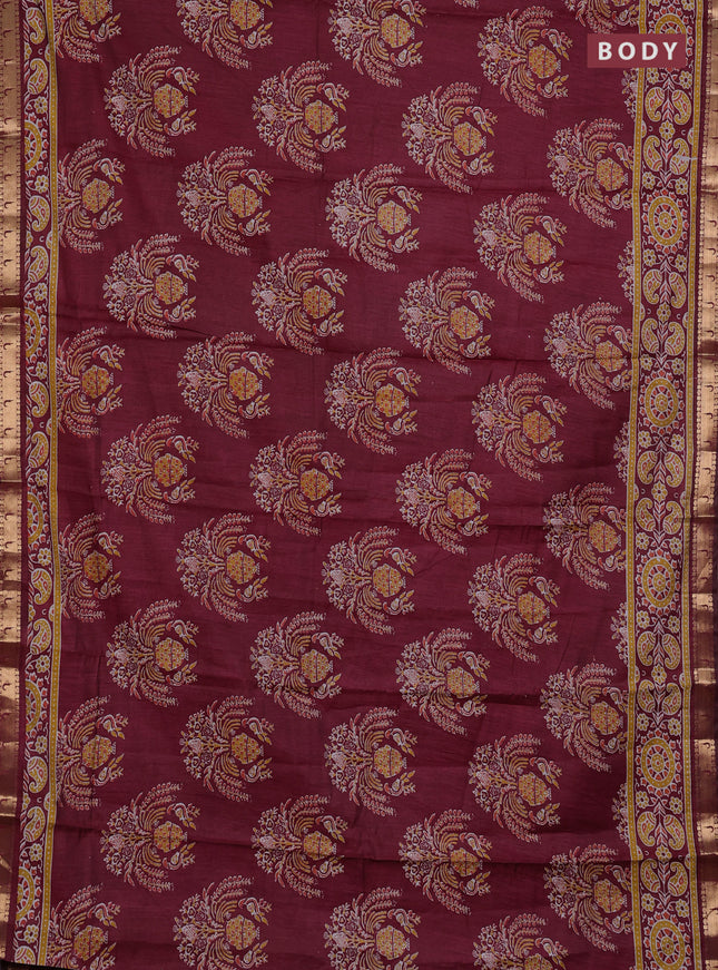 Semi maheshwari cotton saree maroon with allover butta prints and zari woven muniya style border
