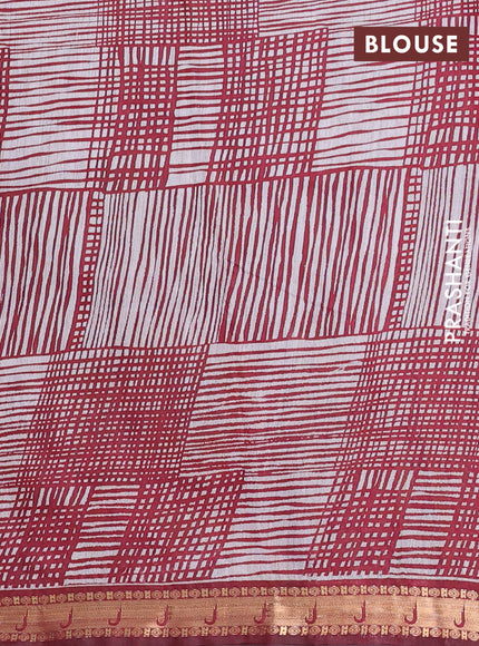 Semi maheshwari cotton saree maroon with allover butta prints and zari woven muniya style border