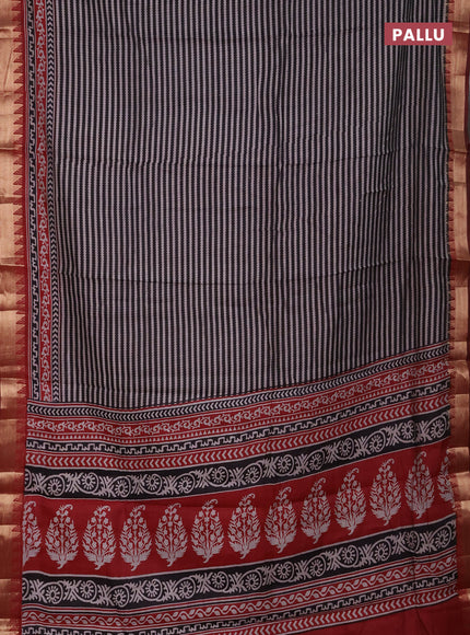 Semi maheshwari cotton saree coffee brown and maroon with allover stripes pattern and zari woven border