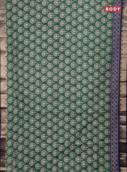 Semi maheshwari cotton saree light green and navy blue with allover butta prints and zari woven border