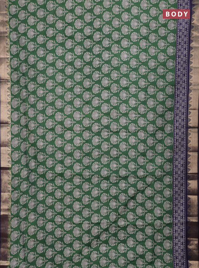 Semi maheshwari cotton saree light green and navy blue with allover butta prints and zari woven border