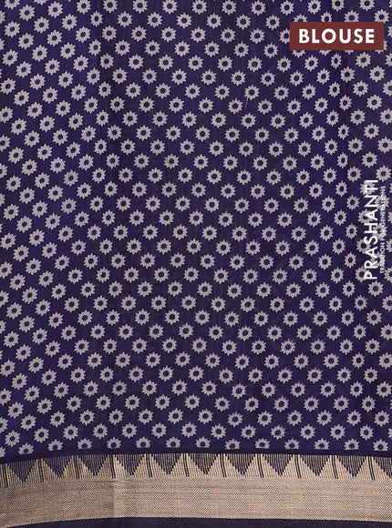 Semi maheshwari cotton saree light green and navy blue with allover butta prints and zari woven border