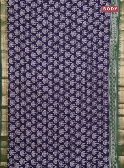 Semi maheshwari cotton saree navy blue and green with allover butta prints and zari woven border