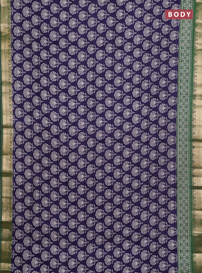 Semi maheshwari cotton saree navy blue and green with allover butta prints and zari woven border