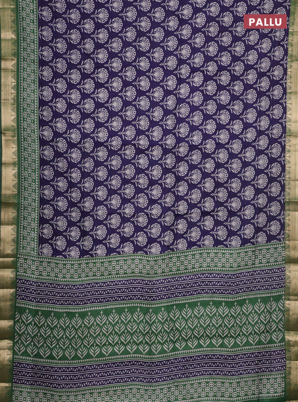 Semi maheshwari cotton saree navy blue and green with allover butta prints and zari woven border