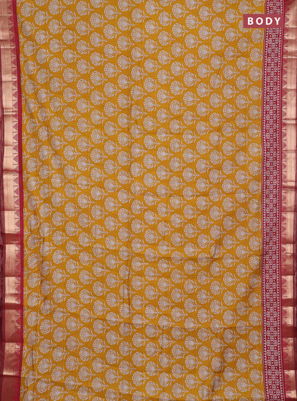 Semi maheshwari cotton saree mustard yellow and maroon with allover butta prints and zari woven border