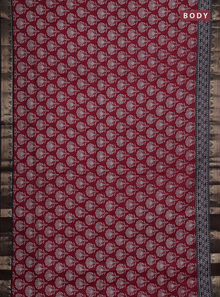 Semi maheshwari cotton saree maroon and coffee brown with allover butta prints and zari woven border