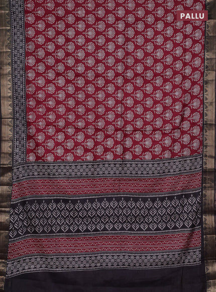 Semi maheshwari cotton saree maroon and coffee brown with allover butta prints and zari woven border